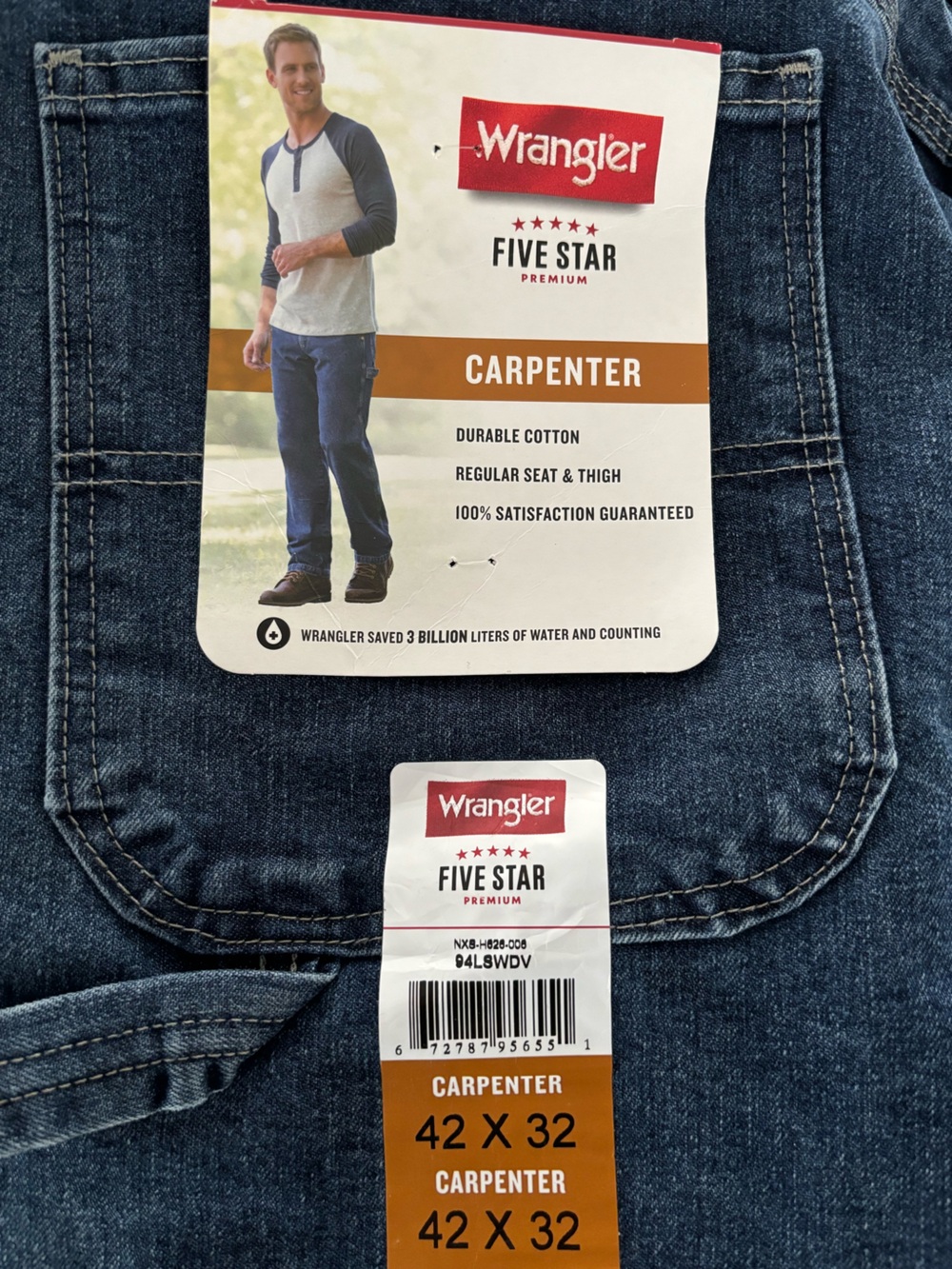 Wrangler Five Star Premium Carpenter Mens Jeans Size 42x32, New with Tags